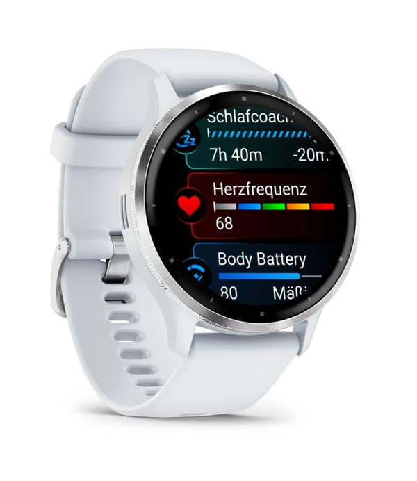 Garmin Venu 3 3,56 cm (1,4 tum) AMOLED 45 mm Digital 454 x 454 pixlar Pekskärm Silver, Vit Wi-Fi GPS (satellit)