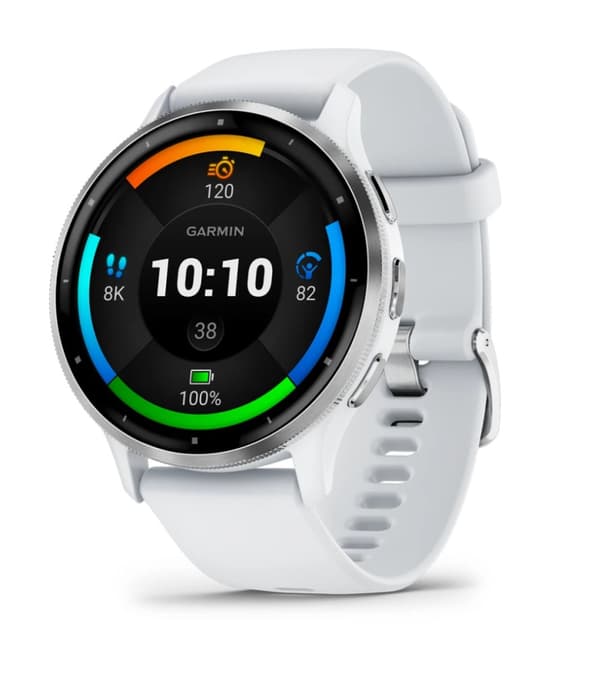 Garmin Venu 3 3,56 cm (1,4 tum) AMOLED 45 mm Digital 454 x 454 pixlar Pekskärm Silver, Vit Wi-Fi GPS (satellit)