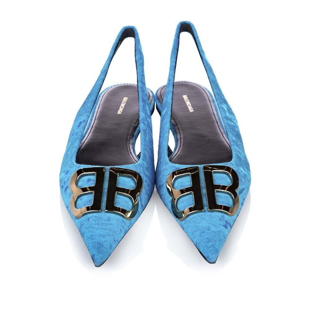 Balenciaga BB Slingback Velour Flats Blue