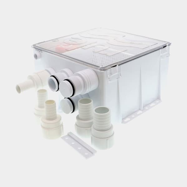 Duschläns båt Rule Shower Drain Box (1100B + 40A), 12 V, 69 l/min, 3/4" (19 mm) / 1" (25 mm) / 1 1/8" (28 mm) / 1 1/2" (38 mm) slang