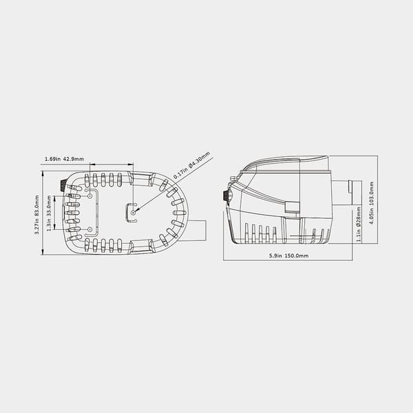 Dränkbar elektrisk länspump SEAFLO 06-1100 GPH (69 liter / minut), 12V, automatisk driftstart, med nivåvakt