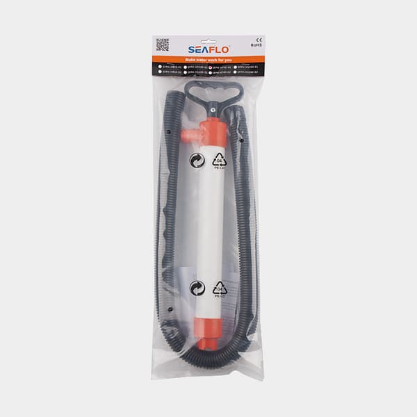 Handlänspump / manuell länspump SEAFLO Piston Hand Pump White / Orange, 126 cm, 36 liter / minut (0.6 liter / slag) + 1 meter x Ø34 mm slang