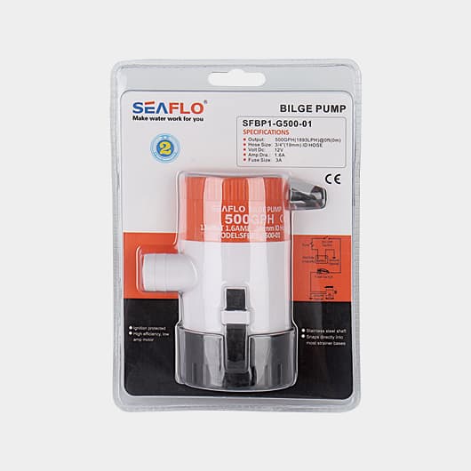 Dränkbar elektrisk länspump SEAFLO 01-500 GPH (31 liter / minut), 12V, manuell driftstart, utan nivåvakt