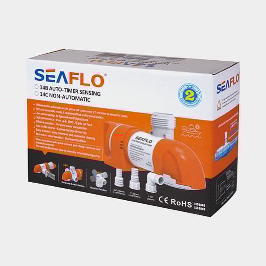 Dränkbar elektrisk länspump SEAFLO 14B-800 GPH (50 liter / minut), 12V, automatisk driftstart, utan nivåvakt