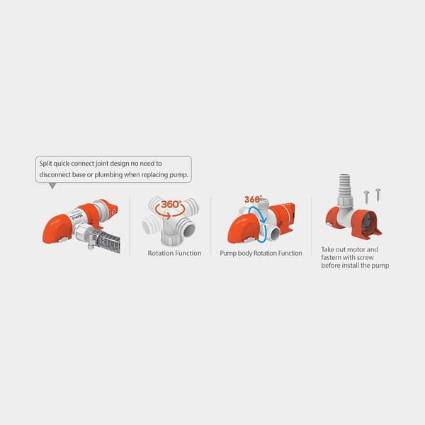 Dränkbar elektrisk länspump SEAFLO 14B-800 GPH (50 liter / minut), 12V, automatisk driftstart, utan nivåvakt