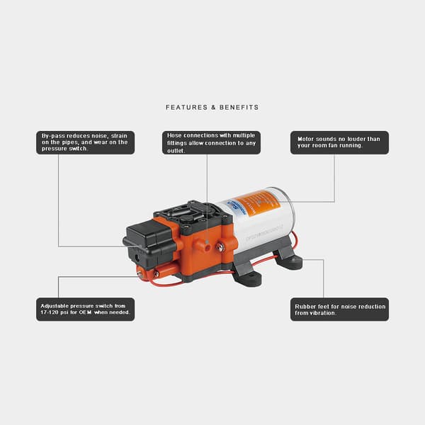 Elektrisk pentrypump SEAFLO 22, 12 V, 5.0 l/min, 4.1 bar, 3/8" (10 mm) slang