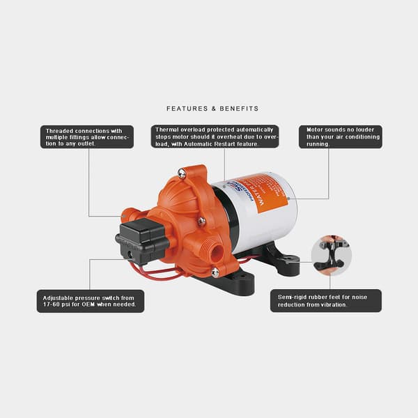 Elektrisk pentrypump SEAFLO 33, 12 V, 10.6 l/min, 3.1 bar, 1/2" (13 mm) slang