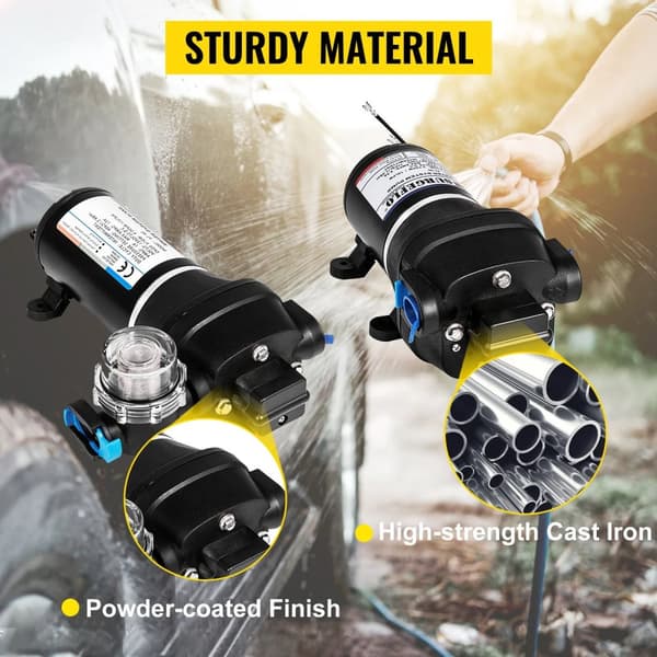 12V 10 L/min 17PSI membran vattenpump med inbyggt termiskt skydd, enastående prestanda, säker och pålitlig, lätt att montera