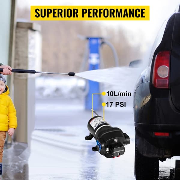 12V 10 L/min 17PSI membran vattenpump med inbyggt termiskt skydd, enastående prestanda, säker och pålitlig, lätt att montera