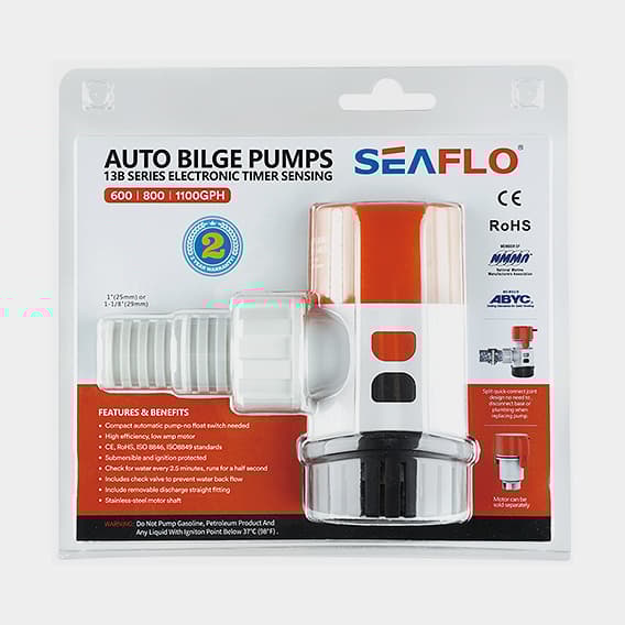 Dränkbar elektrisk länspump SEAFLO 13B-1100 GPH (69 liter / minut), 24V, automatisk driftstart, utan nivåvakt