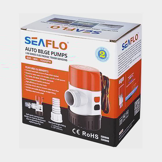 Dränkbar elektrisk länspump SEAFLO 13B-1100 GPH (69 liter / minut), 24V, automatisk driftstart, utan nivåvakt