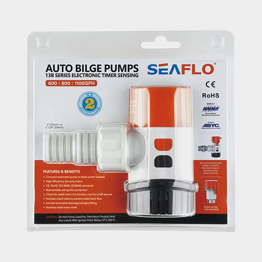 Dränkbar elektrisk länspump SEAFLO 13B-800 GPH (50 liter / minut), 24V, automatisk driftstart, utan nivåvakt