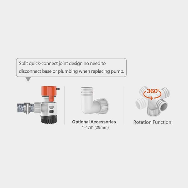 Dränkbar elektrisk länspump SEAFLO 13B-800 GPH (50 liter / minut), 24V, automatisk driftstart, utan nivåvakt