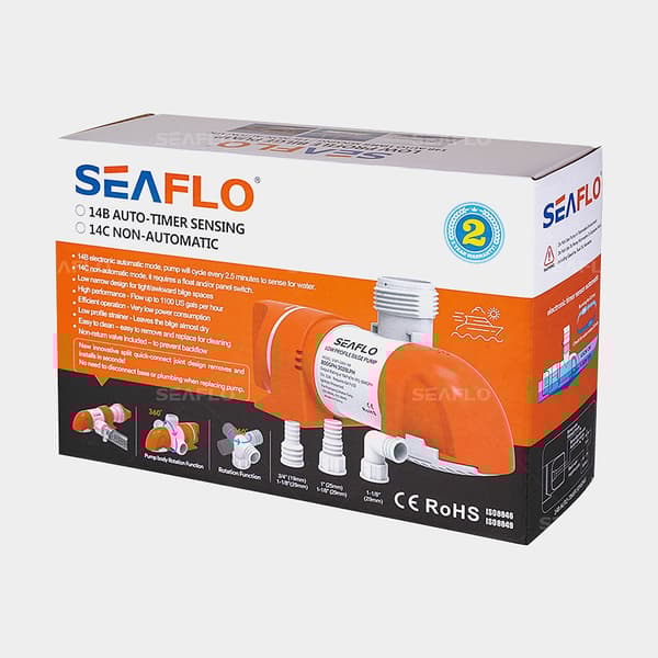 Dränkbar elektrisk länspump SEAFLO 14C-1100 GPH (69 liter / minut), 12V, manuell driftstart, utan nivåvakt