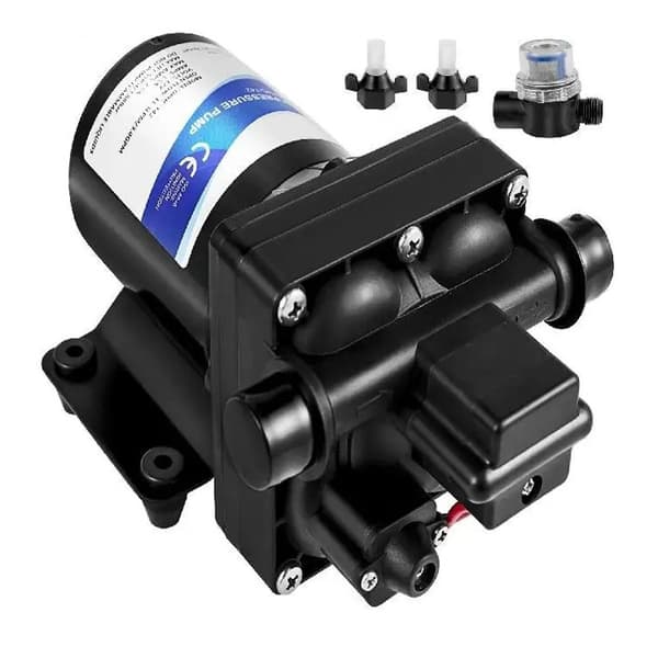 4 GPM 12V vattenmembranpump med inbyggd backventil och termiskt skydd, 1/2" NPT inlopp/utlopp, avtagbart filter, lätt och bärbar