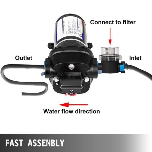 12V 40PSI 17L/min membran vattenpump med inbyggt termiskt skydd, automatisk självsugande pump för boostersystem