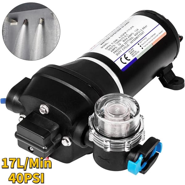 12V 40PSI 17L/min membran vattenpump med inbyggt termiskt skydd, automatisk självsugande pump för boostersystem