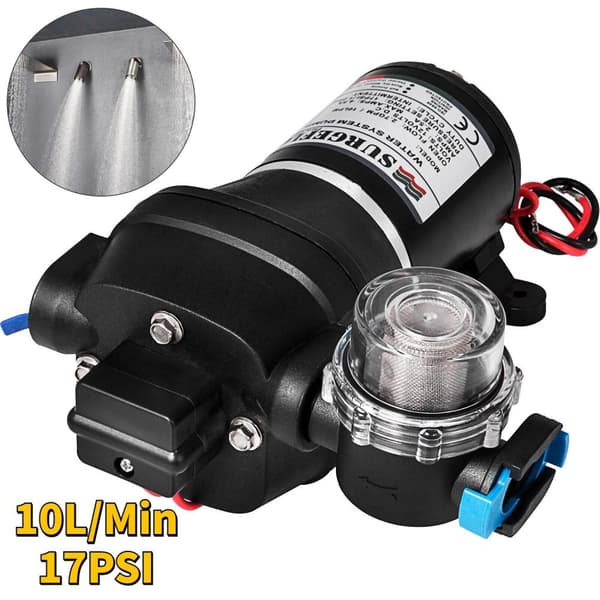 12V 17 PSI 10L/min membran vattenpump med inbyggt termiskt skydd, automatisk självsugande pump för boostersystem