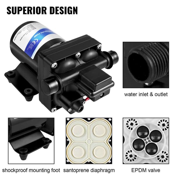 4 GPM 55 PSI 12V vattenmembranpump med inbyggd backventil och termiskt skydd, färskvattenpump med avtagbart filter