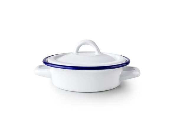 Ibili - 912214T - Tallrik för ägg med lock 14 x 4,5 cm i glaserat stål i vintage hantverksstil