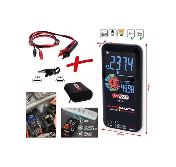 Automatisk digitalt multimeter med prøveledninger, KS Tools