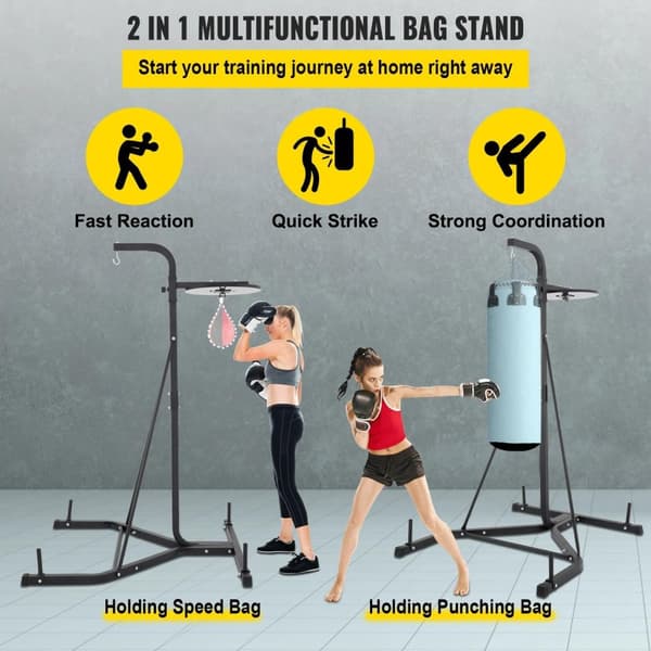 2 i 1 60kg kapacitet vikbart fristående boxningsväska stativ, unisex, justerbar höjd, stabil design, bred användning