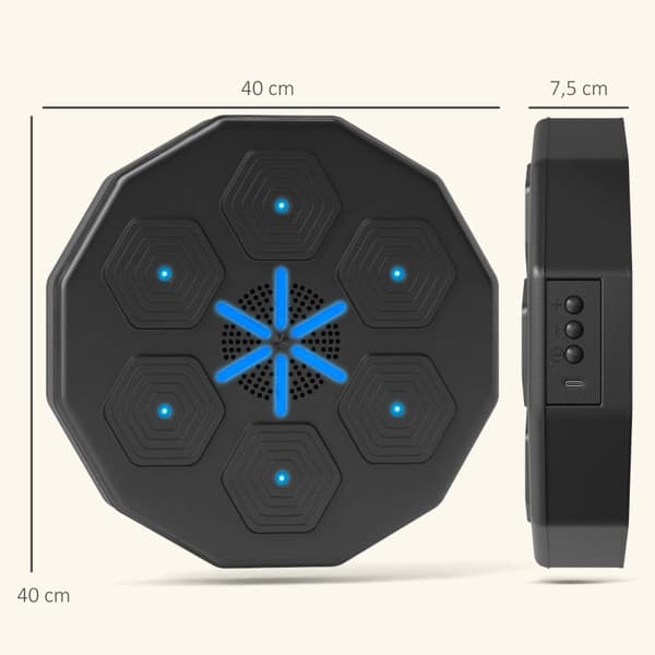 Rootz Musikboksemaskine - Væghængende fitnesstræner - Bluetooth-boksesæk - Kunstlæder - 40 cm x 40 cm x 7,5 cm