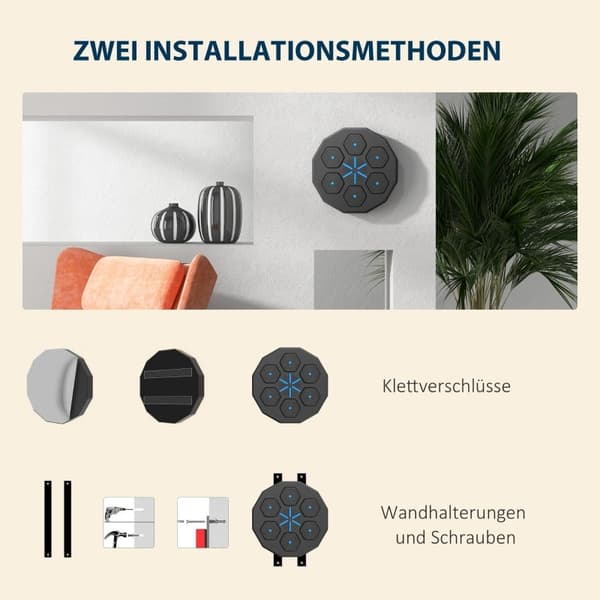 Rootz Musikboksemaskine - Væghængende fitnesstræner - Bluetooth-boksesæk - Kunstlæder - 40 cm x 40 cm x 7,5 cm