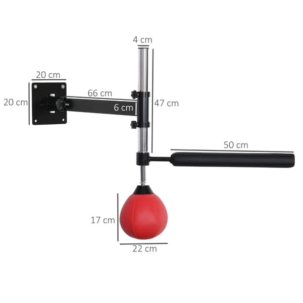 Rootz boxningsram - Stativ för boxningssäck - Väggmonterad boxningsutrustning - Stålram - Justerbar höjd - Träningsreflexer - Röd - 79cm x 72cm x 20cm