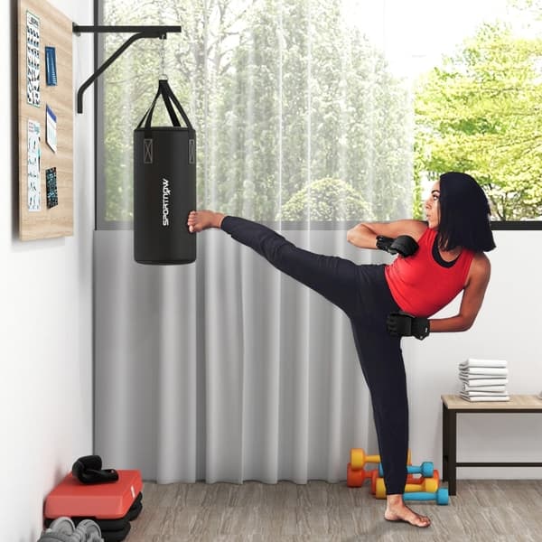 Rootz Boxningssäck Set - Boxningssats - Tung väska - Hängande boxningssäck - Sand/tyg fyllbar - 90cm x 30cm - Väggmonterad - Stålram