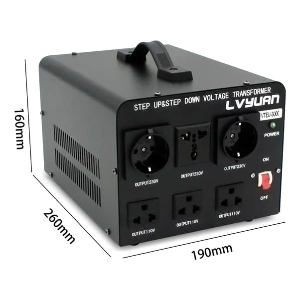 Spänningstransformator, 3000W effektkapacitet, tvåvägskonvertering,EU-kontakt, VTEU-3000W