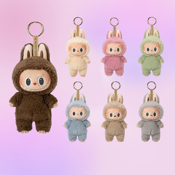 POP MART Monstret Macaron-First - Gen 17cm Labubu The Monsters Exciting Macaron Plysch Tillbehör Nyckelring - Blind Box Present