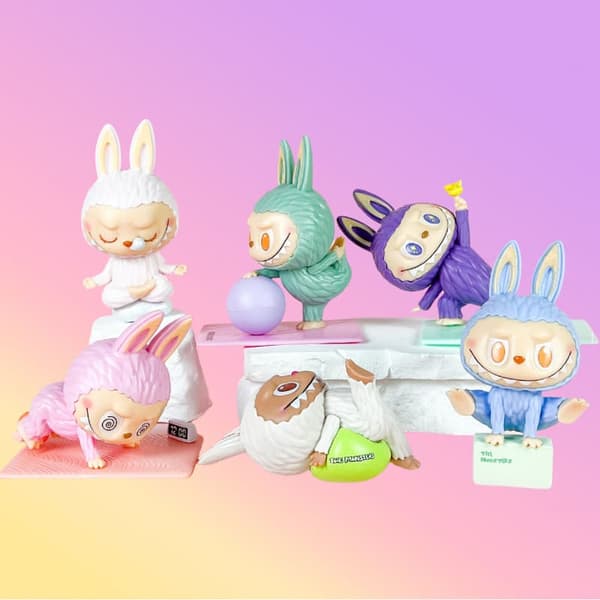 FUNNY LABUBU Yoga Edition – 6-pack Samlarfigurer (Blind Box) i Transparent Förvaringspåse