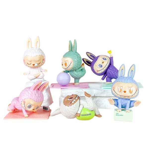 FUNNY LABUBU Yoga Edition – 6-pack Samlarfigurer (Blind Box) i Transparent Förvaringspåse