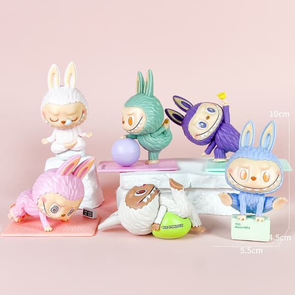 FUNNY LABUBU Yoga Edition – 6-pack Samlarfigurer (Blind Box) i Transparent Förvaringspåse