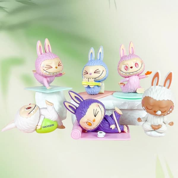 FUNNY LABUBU Yoga Edition – Andra Generationen – 6-pack Blind Box Samlarfigurer i Transparent Förvaringspåse