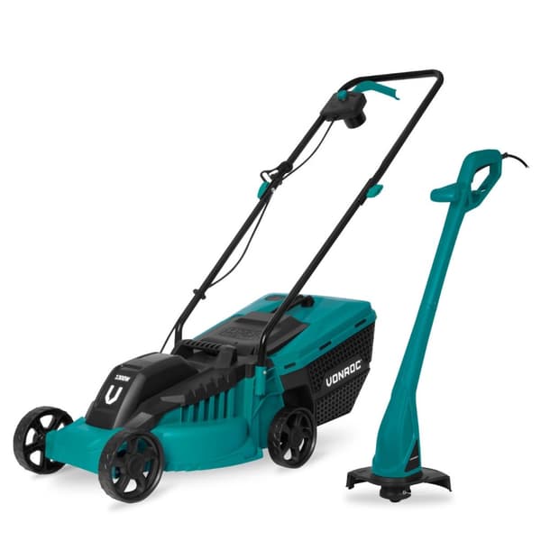 VONROC Gräsklippare & Grästrimmer Set – 1300W + 300W – Inkl. 30L uppsamlare och trådspole