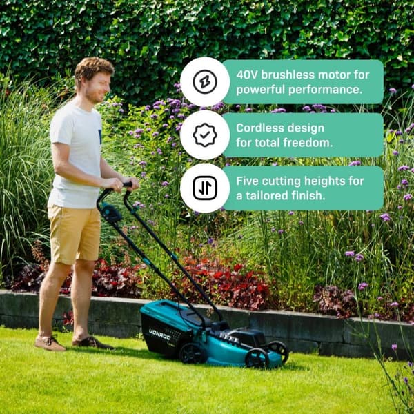 VONROC Plæneklipper 40V - 33cm - kulfri motor | Solo | Ekskl. akku og oplader
