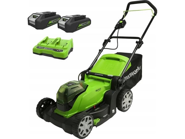 Greenworks G24X2LM41K2x Plæneklipper 2X24V 41cm - med 2x2Ah batteri og dobbelt lader
