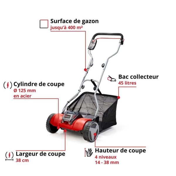 Einhell Manuell Gräsklippare Trådlös GE-HM 18/38 Li - Solo Power X-Change (18V) Levereras utan Batteri eller Laddare