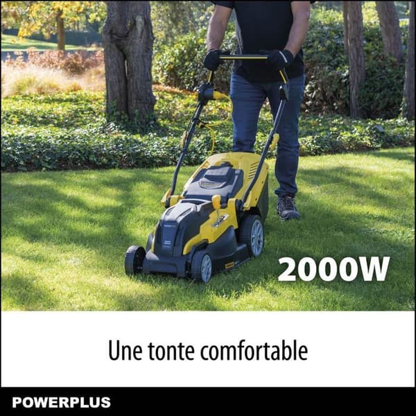 POWERPLUS POWXG6281 elektrisk gräsklippare - 2000W, 420mm Ø, Uppsamling, Mulching, Bakutkast