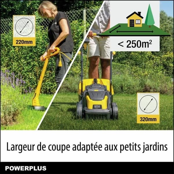 Gräsklippare och Elektrisk Trimmer - POWERPLUS - POWXG62205T - Gräsklippare 1300 W & 32 mm Ø - Trimmer 250 W & 220 mm Ø