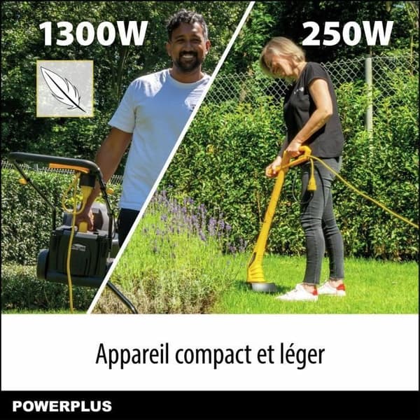 Gräsklippare och Elektrisk Trimmer - POWERPLUS - POWXG62205T - Gräsklippare 1300 W & 32 mm Ø - Trimmer 250 W & 220 mm Ø