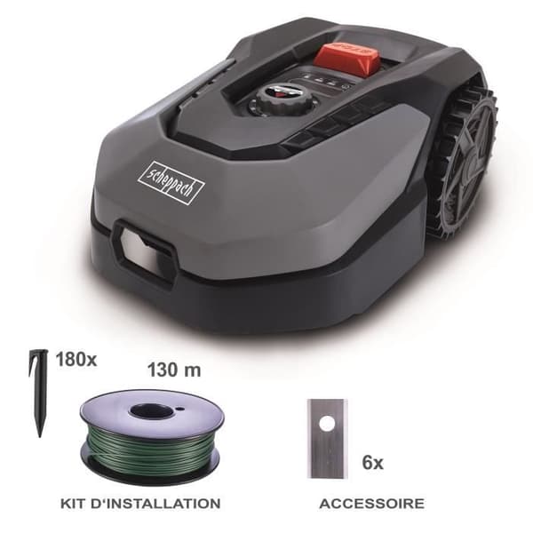 Ansluten gräsklippare 600m2 Scheppach RoboCut XL600 med laddningsstation | Upp till 600 m² | Regnsensor | WiFi & BT
