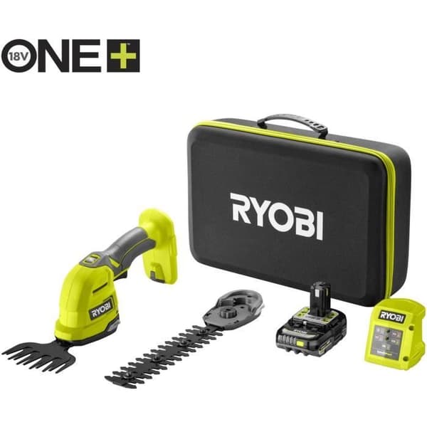 RYOBI - Grästrimmer / växtskulptör 18V ONE+ - Förvaringsväska + batteri 2,0 Ah & laddare - RY18GSA-120T