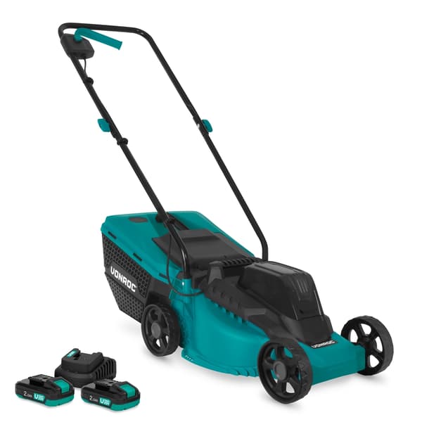 VONROC Batteridriven gräsklippare 20V – 32 cm – Borstlös motor – Inkl. 2x 2.0Ah batterier/laddare