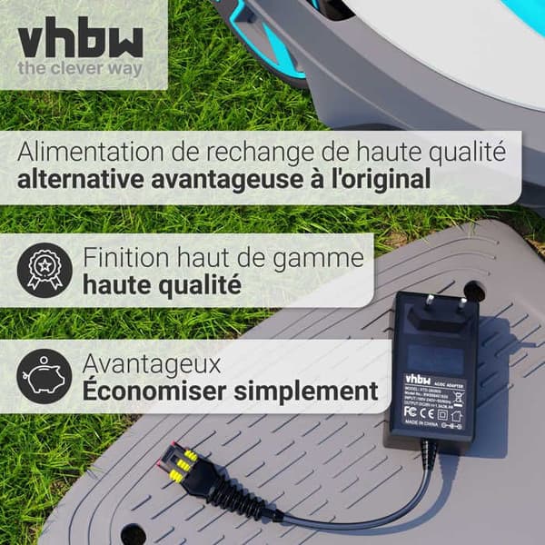 vhbw strömadapter kompatibel med Husqvarna Automower 105, 310, 315, 315X, 305, 310 Mark II, 315 Mark II gräsklippare,