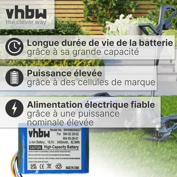 vhbw Batteri Robot gräsklippare kompatibel med Husqvarna Automower 310, Husqvarna Automower 315 - (3400mAh, 18,5V, Li-Ion)