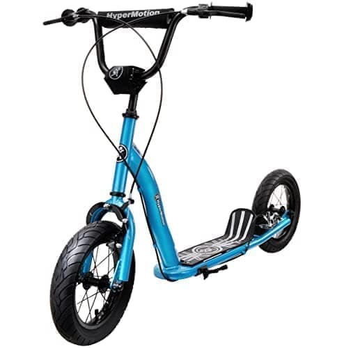 HyperMotion Scooter för barn med stora uppblåsbara hjul, max. Last upp till 50 KG, fällbart stativ och justerbart styre, Blå