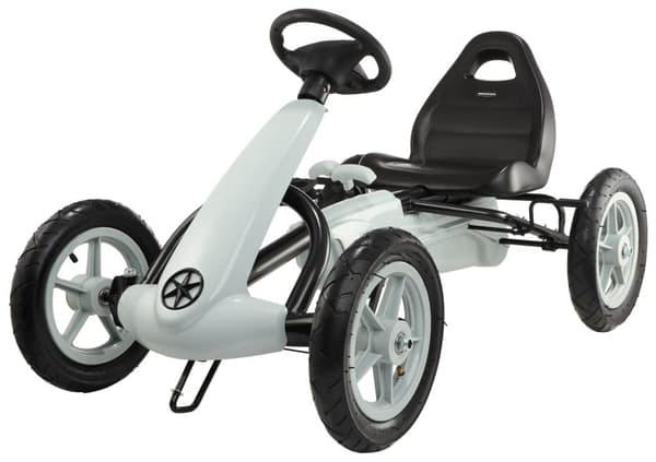 Gokart til børn fra 5 år, kørsel: for og bag, dobbelt håndbremse, børnecykel som en bil, 4 hjul metal + plast, grå